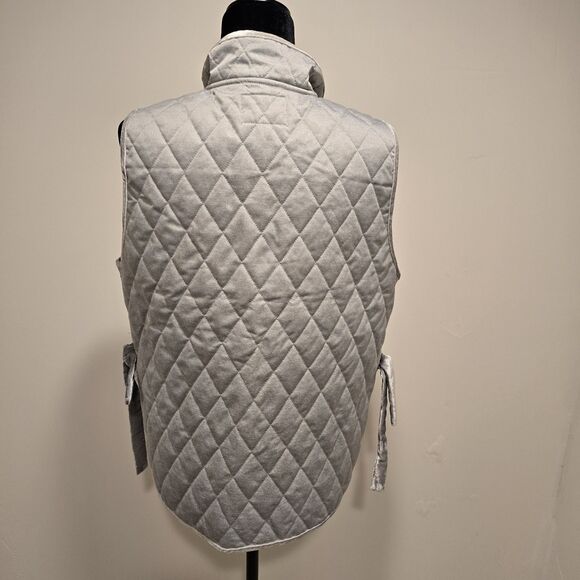 Banana Republic Vest Quilted Velvet Trim Large Womens Gray Outerwear Fall Preppy - Picture 6 of 11